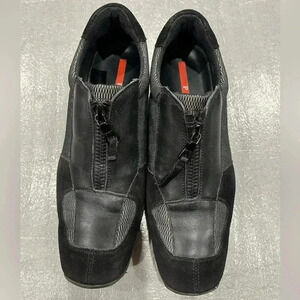 [38.5/US8.5]Vintage Prada Black Mixed Leather  Sneakers